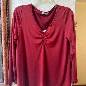 Red Ruched 3/4 Sleeve Women’s Top / Blouse